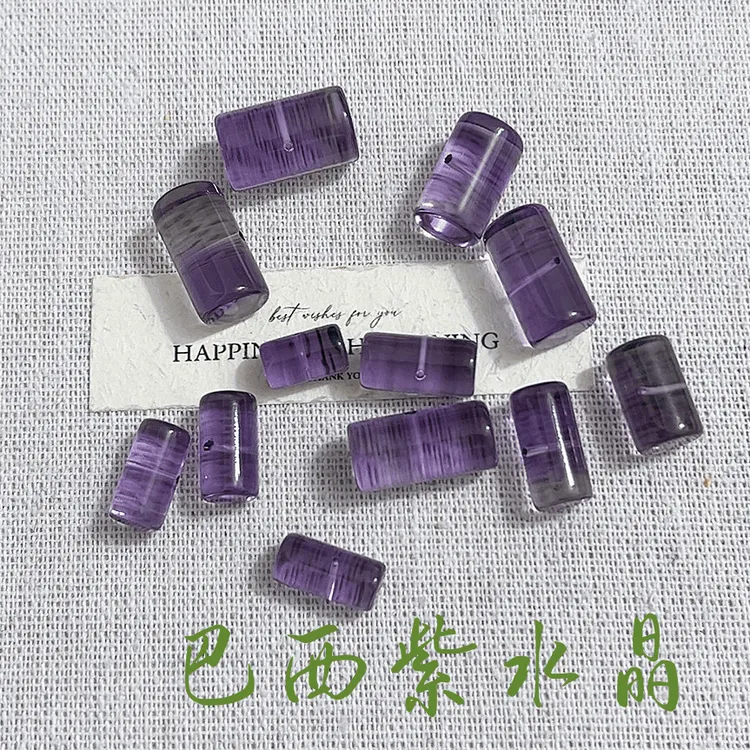 【薄荷】纯净体天然巴西紫水晶圆柱子 长度约11-21mm 腰孔 一颗装