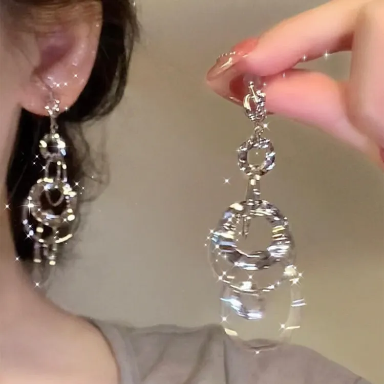 铜合金耳饰 冷淡风银色圈圈流苏耳环时尚小众设计感个性夸张耳饰