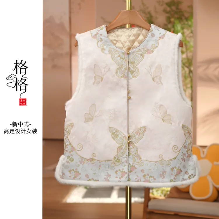 《 寻芳涧-棉马夹》2025年秋冬新款简约刺绣加厚休闲百搭减龄时尚