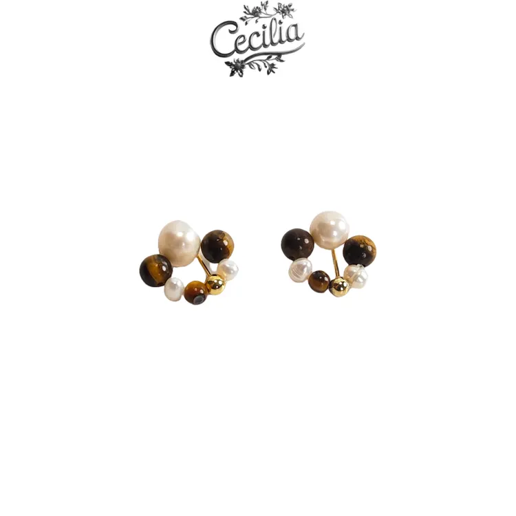 铜合金耳饰 Cecilia 时尚虎眼石耳钉个性时尚百搭焦点M-E20