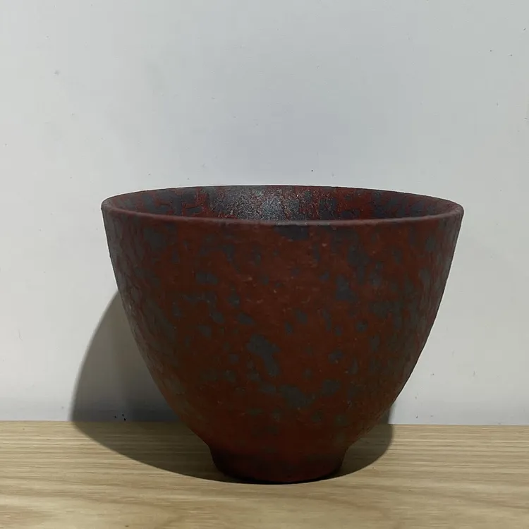 吾游茶器【赭石故宫红斗笠杯】粗陶斗笠杯高档陶瓷茶杯