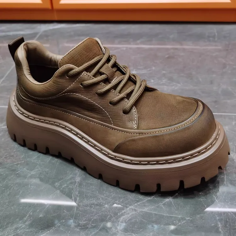 秋冬款男鞋翘头德比鞋男厚底真皮鞋子男款2025新款休闲鞋男士皮鞋