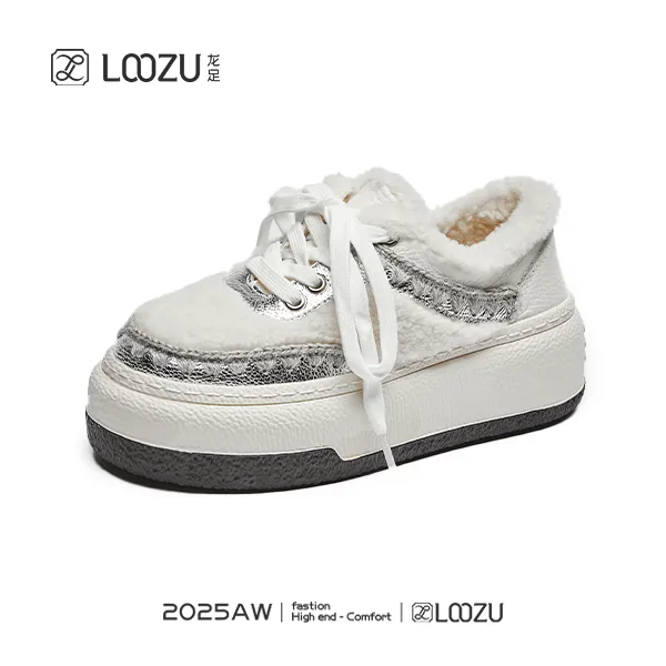 【LOOZU】龙足品牌女鞋2025冬季新款牛皮圆头皮毛一体鞋35645
