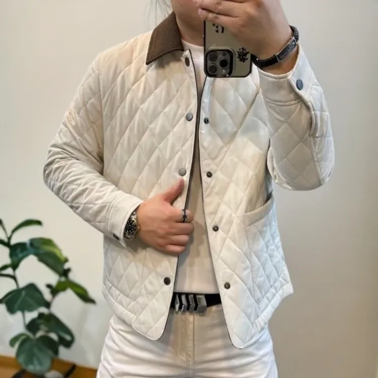 2025新款秋冬季男士棉服轻薄保暖翻领菱格时尚潮流韩版百搭外套男