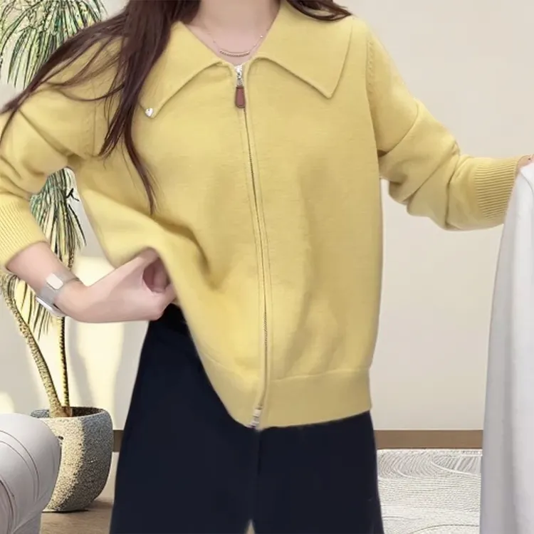 2025秋季翻领休闲拉链减龄显瘦针织开衫C6319