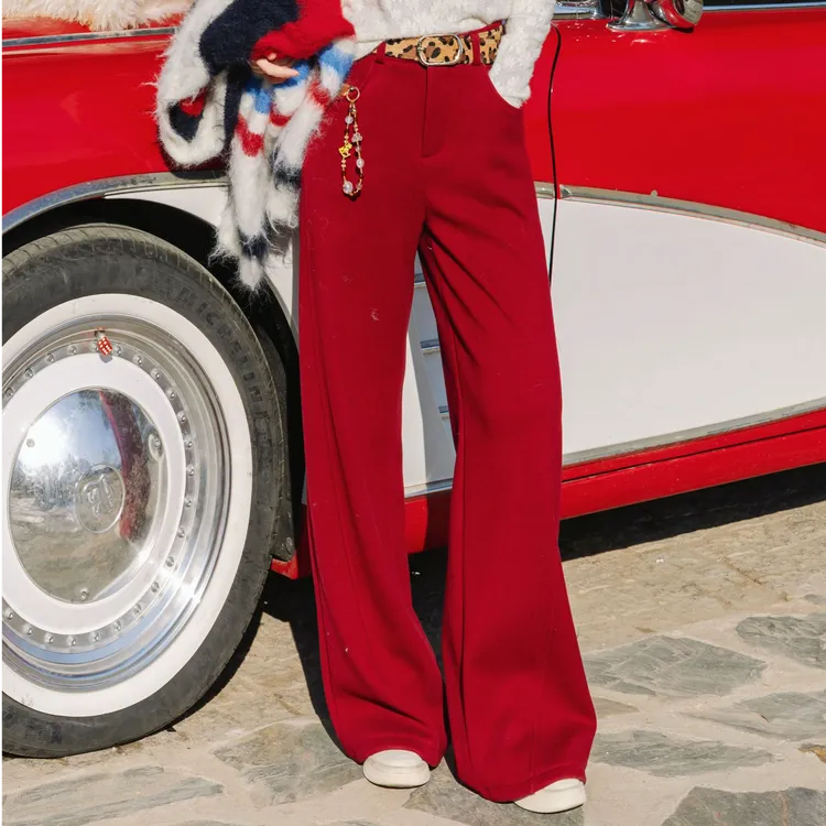 SISTER姐妹家冬季新品毛呢宽松显瘦加绒加厚高腰拖地气质休闲长裤