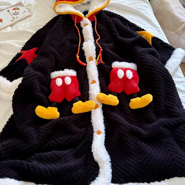 侘町2025新款星星米奇睡袍提花舒棉绒秋冬季新款加厚保暖可爱斗篷