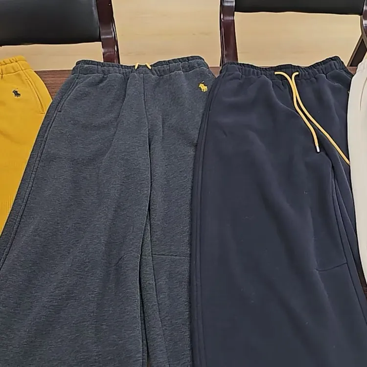 高腰休闲裤松紧腰卫裤针织绒裤刺绣秋冬阔腿裤运动裤加绒加厚加绒