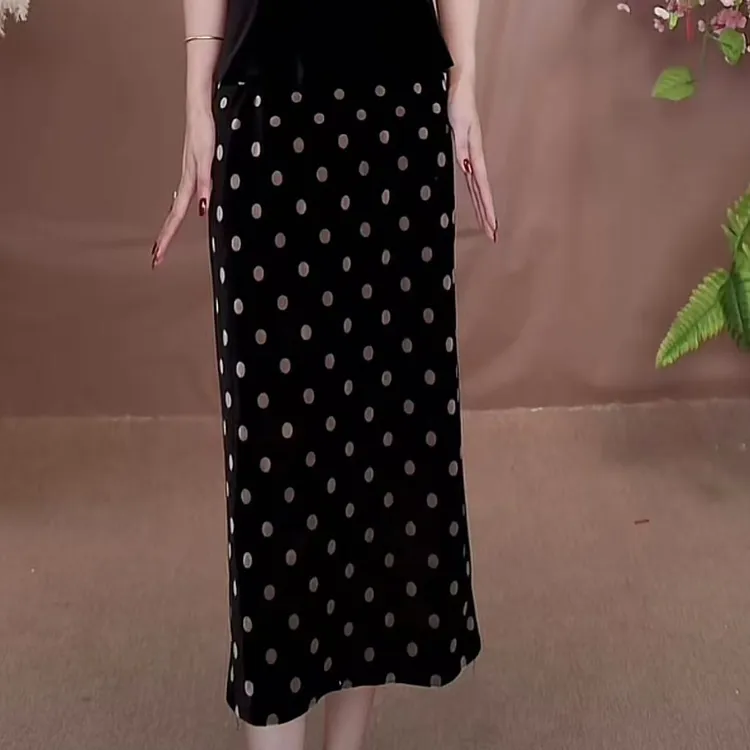 8656新款直筒A字裙垂感显瘦开叉款时尚大气黑色职业半身裙女