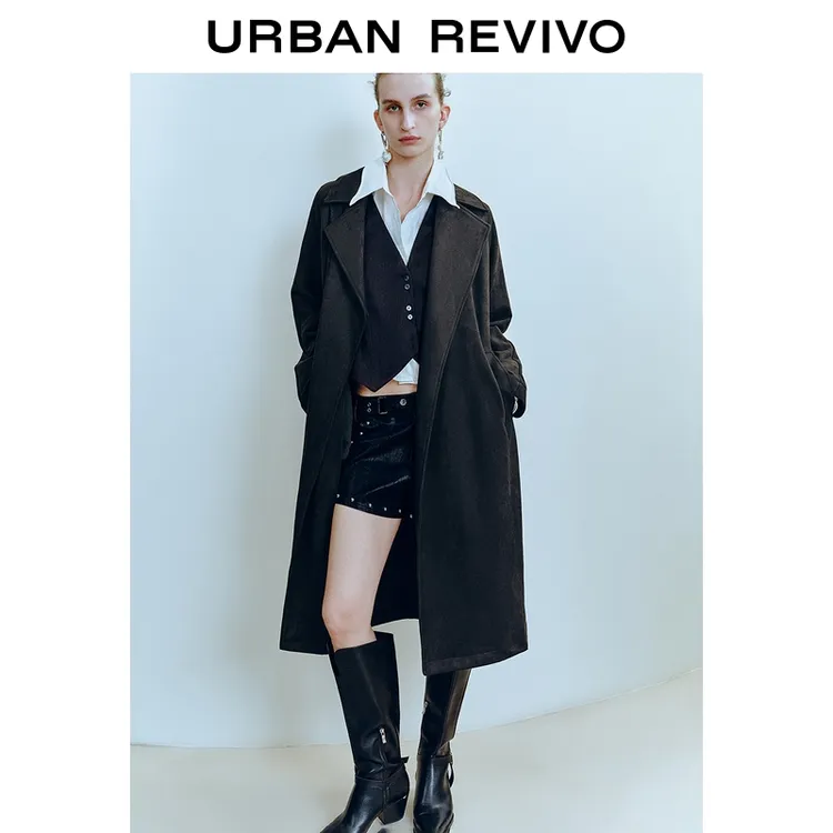 UR2025秋季新款女装气质腰带大衣呢料外套UWM150032+#