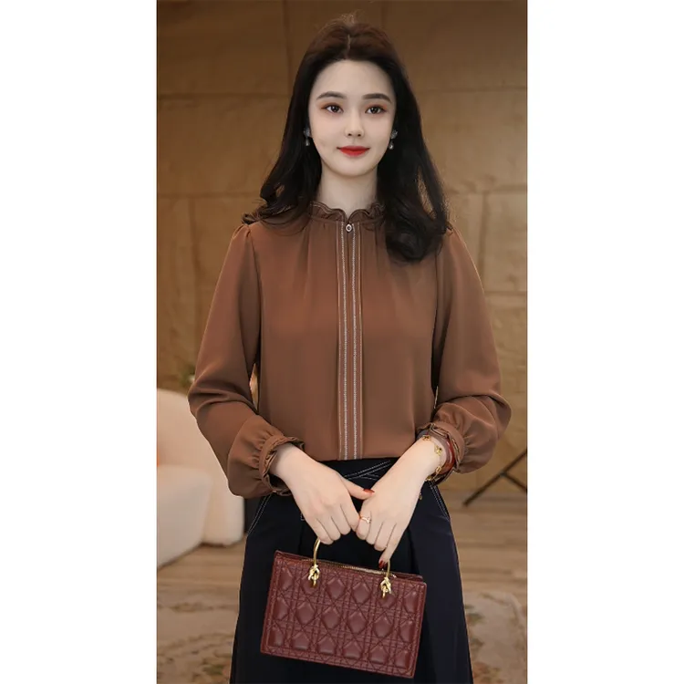 【小陈甄选】流光风曼贝衬衫女士高级显瘦8591377B摩卡棕气质衬衣
