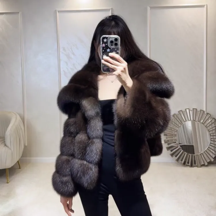 人造皮草 2025冬季新款水貂绒大翻领时装款小个子环保皮草外套女