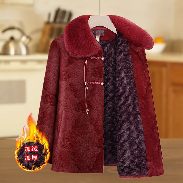 奶奶冬装水貂绒外套中老年人妈妈装加绒加厚仿皮草棉衣老太太棉服