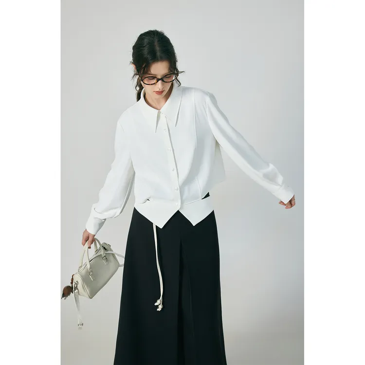 裂渡宣宣【风起时】微胖大码女秋时尚百搭显瘦设计感衬衫ZY507F26