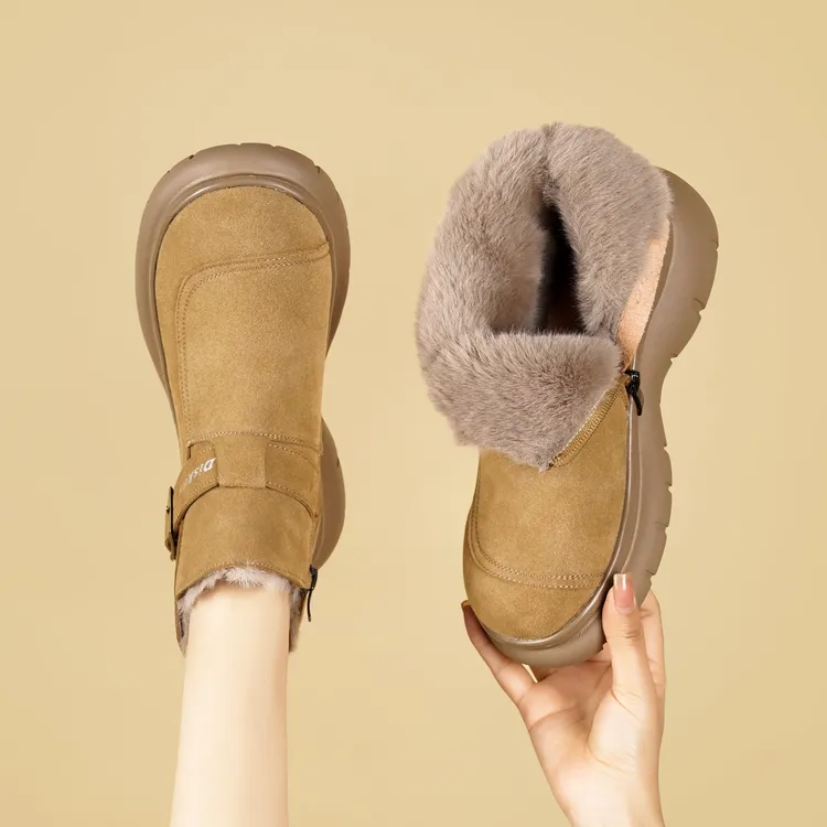 羊毛雪地靴女款真皮毛一体厚底增高加绒加厚软底防滑平底妈妈短靴