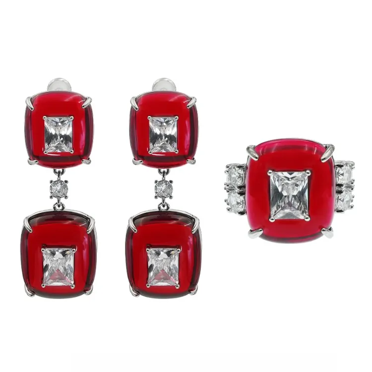 VTGSIS 合金琉璃戒指 【直播同价】宫廷风红琉璃耳钉戒指22227/1356