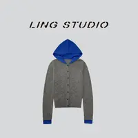 LING/STUDIO『苏丽珍』全绵羊毛百搭减龄假两件连帽开衫毛衣5092013