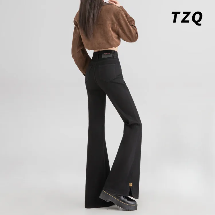 黑色蝴蝶结微喇牛仔裤女爆款2025秋季新款高腰修身显瘦弹力喇叭裤