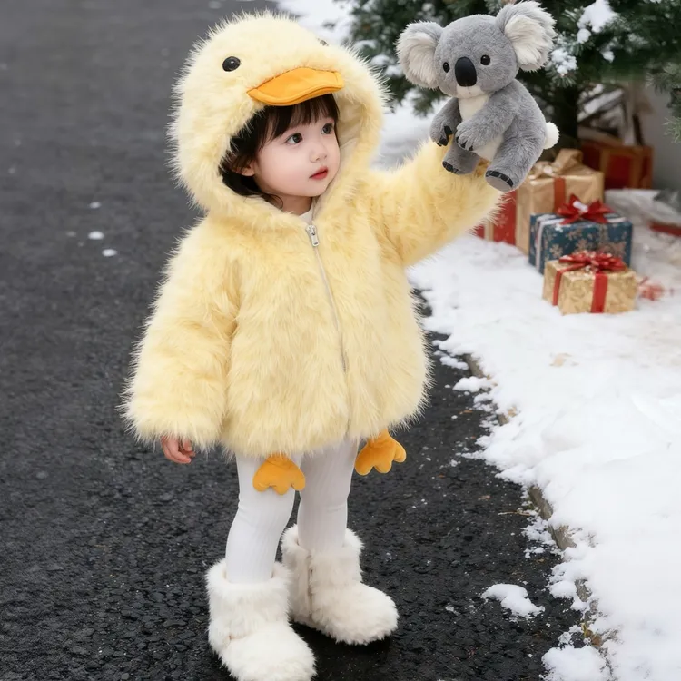 w291女童拉链衫连帽卡通风冬季外套保暖加厚儿童可爱超萌儿童衣服