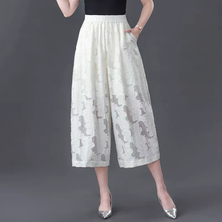 2025新款新中式时尚花苞休闲裤国风刺绣复古高腰夏季直筒七分裤子