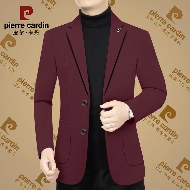 皮尔卡丹秋季新款高档男士休闲纯色西装中年商务高档专柜西服男装