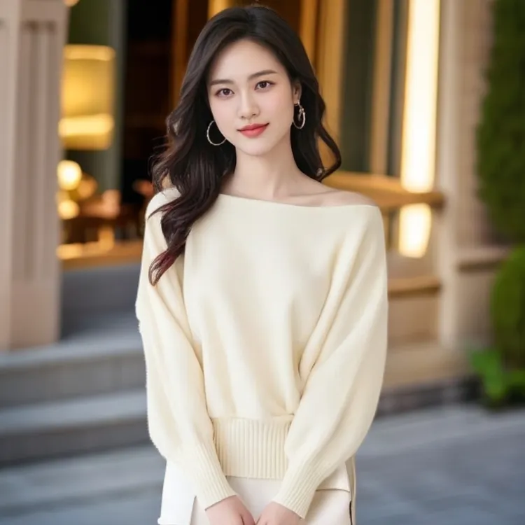 早秋慵懒风一字肩露肩蝙蝠衫女高级感气质洋气慵懒痞帅炸街风女装