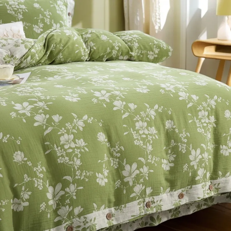 无品牌A类全棉色织双层纱大提花轻奢四件套亲肤柔软床单被套加厚1