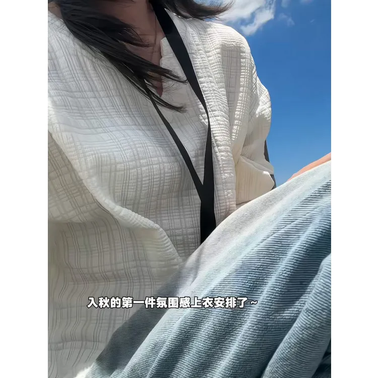 白色cleanfit肌理感卫衣男女秋季宽松慵懒v领打底衫美式重磅上衣