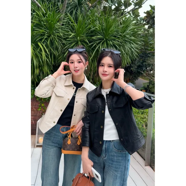 宿慕SUMU 女款外套 2-14 春季2025新款时尚翻领皮衣外套M000A3