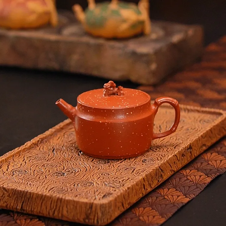 宜兴原矿紫砂壶精美茶壶纯手工生砂朱泥【听竹汉瓦】150毫升