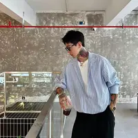BN23 秋季假两件上衣痞帅设计感半开衫套头衬衫新款衬衣
