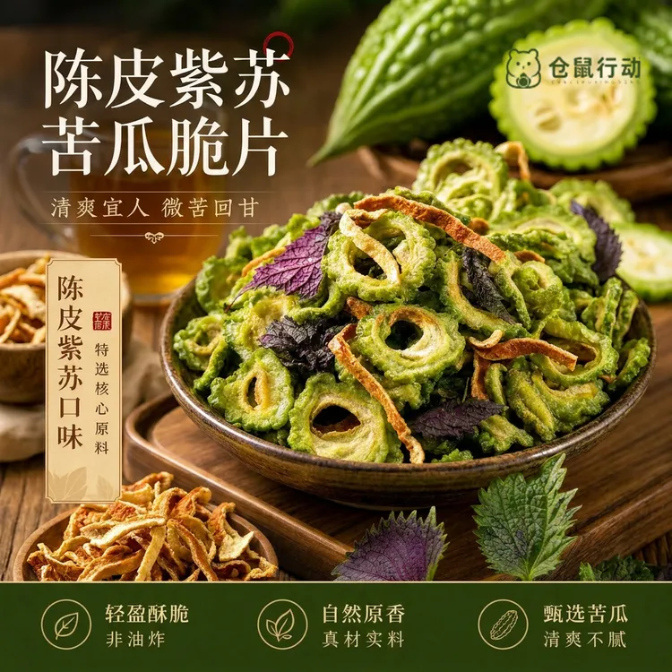陈皮紫苏苦瓜脆片0蔗糖VF冻干脱水蔬菜干80g即食解馋健康果蔬零食商品图
