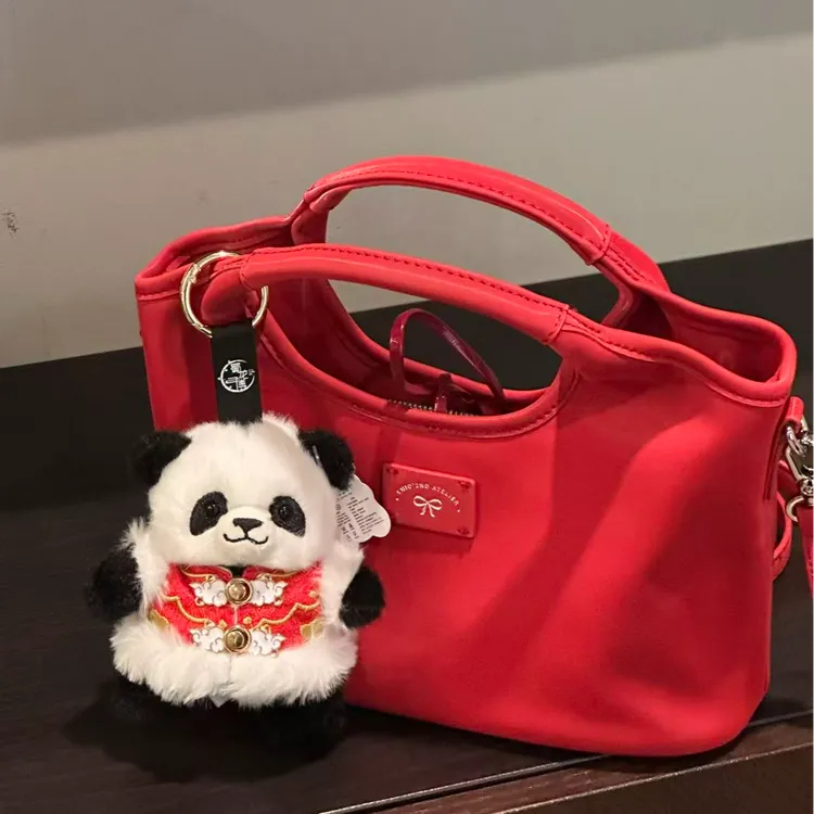 蜀龙博熊猫新年款熊猫花花可爱毛绒包包挂件