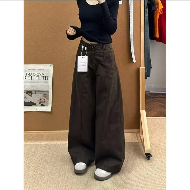 新款2026美拉德棕咖色阔腿裤女秋季高腰宽松显瘦直筒拖地裤