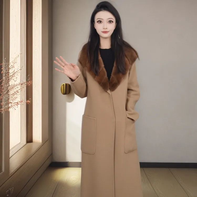 乔万尼商场冬季新款外套保暖毛领羊毛呢子大衣女长款EL4A531