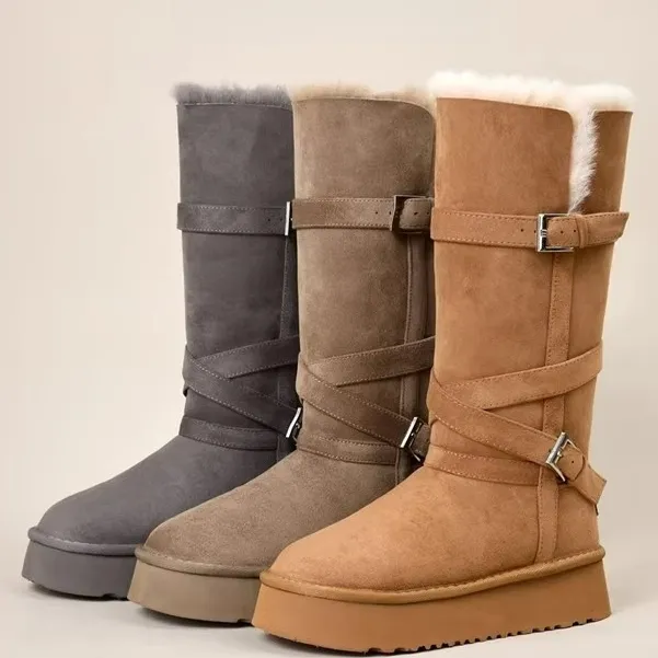 【许你耀眼】保暖厚底时尚雪地靴2025冬季新款搭扣中筒女加厚棉鞋