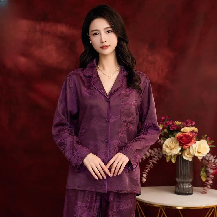 达芬奇密码2025新品千里江山阳离子睡衣长袖宽松女士家居服套装