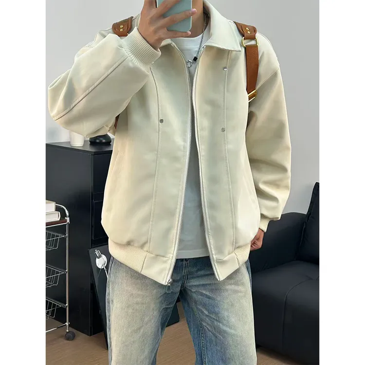 美式PU皮衣棉服男款冬季翻领飞行员夹克痞帅高级感棉衣外套