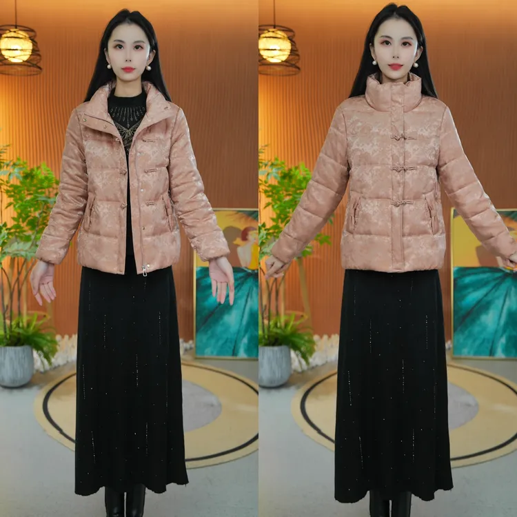 8830冬季新款国风棉羊毛妈妈装提花加厚棉服时尚气质短款保暖棉衣