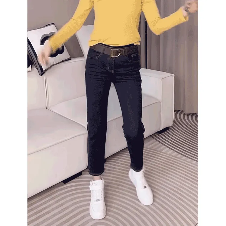 2025春季新款大码女装高腰直筒牛仔裤梨形身材显瘦百搭弹力烟管裤