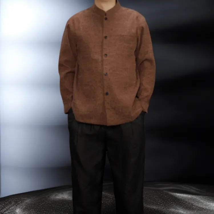 原龟长袖立领香云纱100%桑蚕丝上衣男士薄款宽松中国风男装香云纱