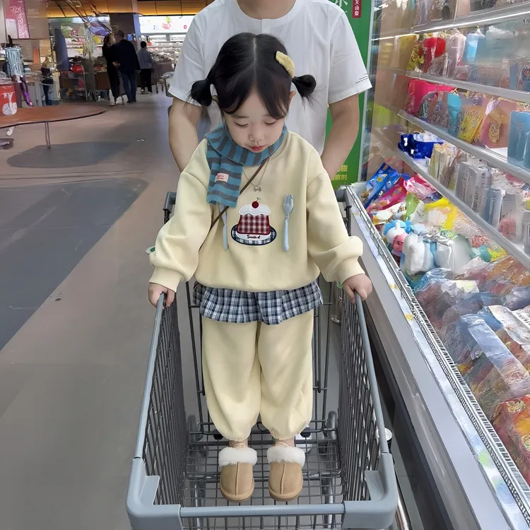 女童韩版加绒套装2025冬季新款儿童加厚卫衣卫裤两件套女宝运动服