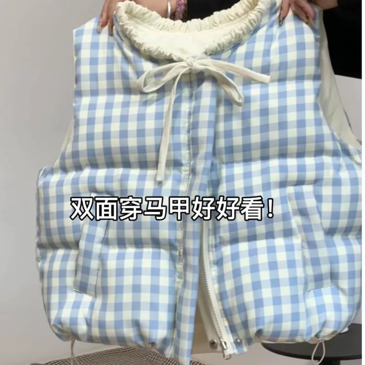 复古格子马甲外套女2025早春新款别致加厚夹棉无袖坎肩两面穿马甲