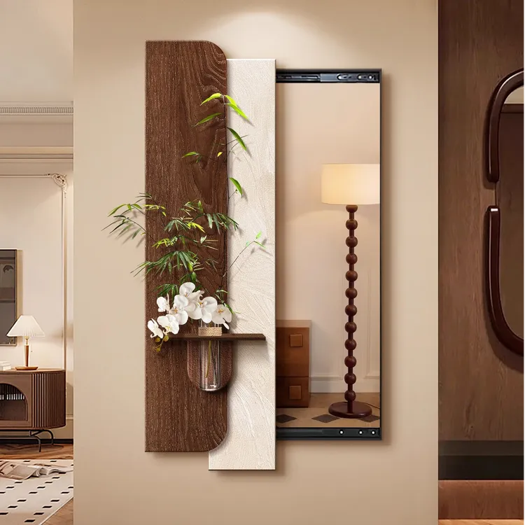 中古风推拉全身镜隐藏式穿衣镜子挂画隐形暗藏式水培绿植玄关装饰