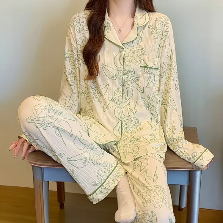 森系甜美花卉睡衣女春季新款长袖长裤可爱学生外穿家居服套装批发