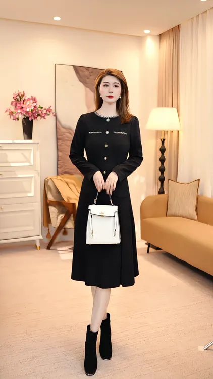 中长裙常规袖不规则款秋季连衣裙女装洋气秋冬百搭 86085