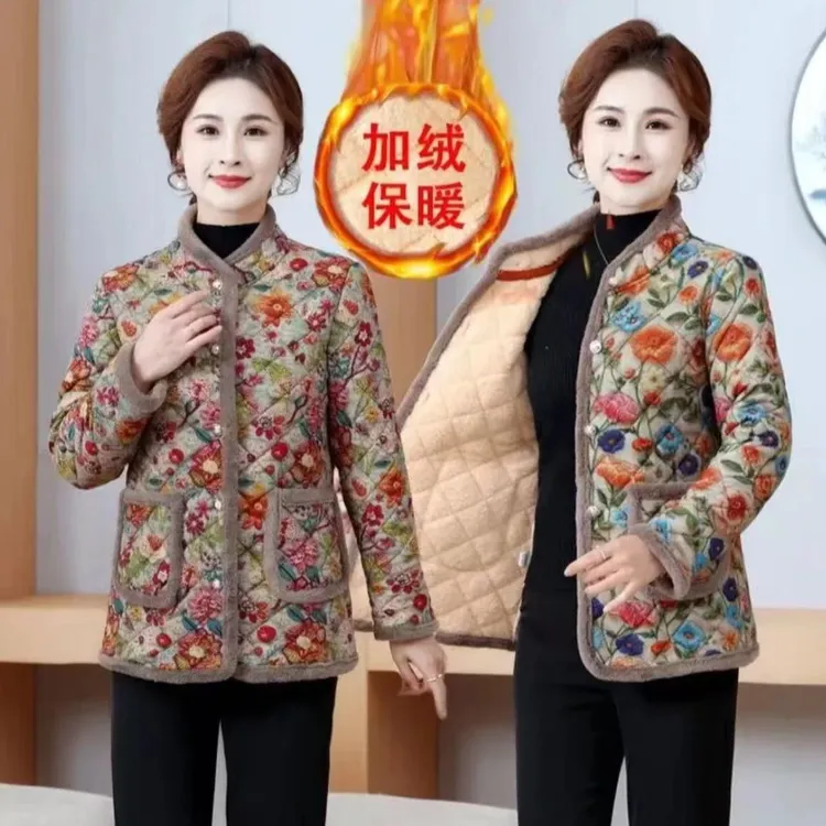 2024冬季新款时尚复古中老年短款保暖盘扣小棉袄冬装棉衣妈妈装