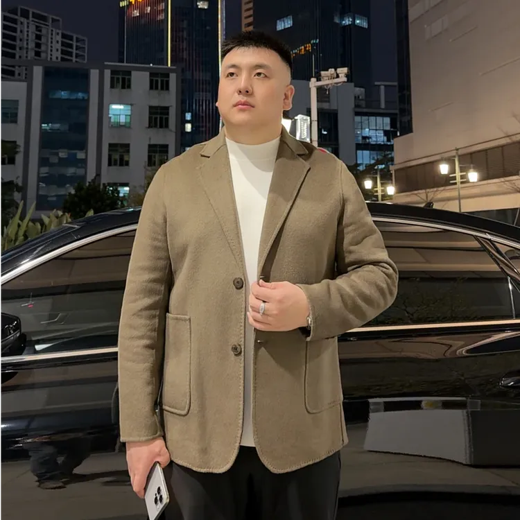 <张先森>秋冬男士时尚加肥加大码短款宽松羊毛西装外套双面呢西服