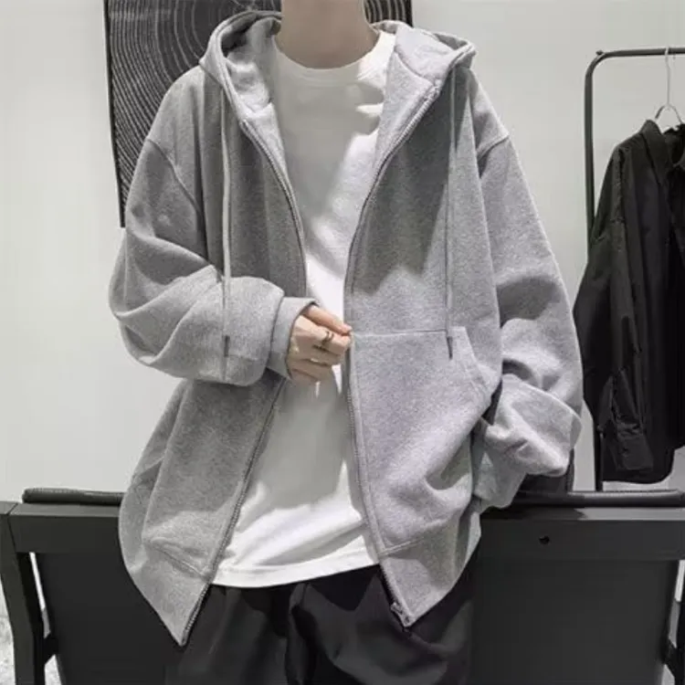 仓石一树潮牌秋冬季加绒开衫卫衣男宽松大码韩版简约连帽拉链外套