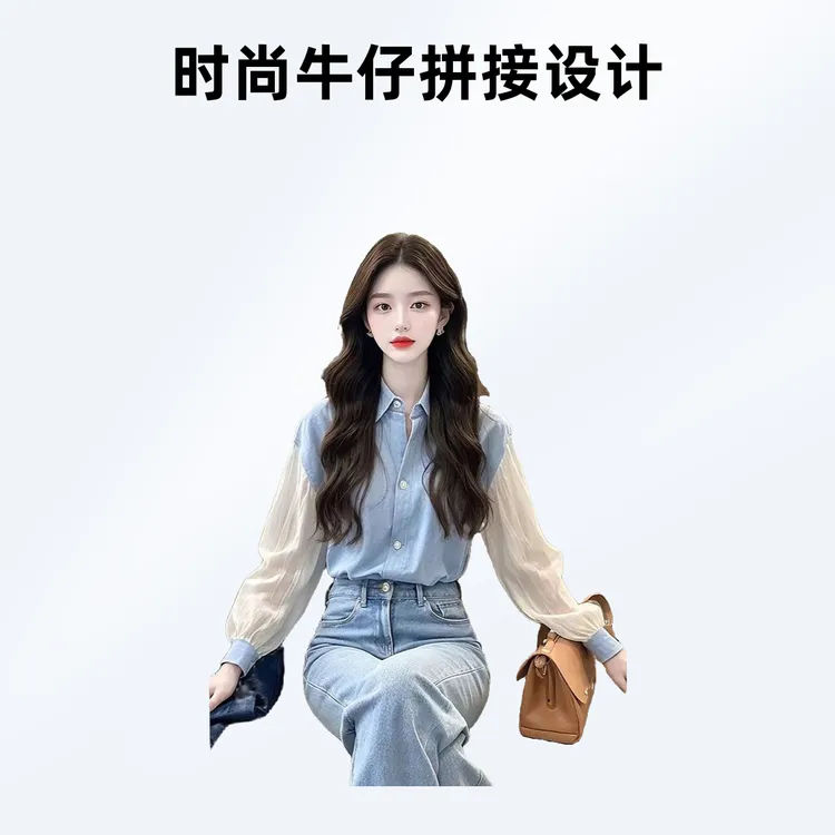 早秋韩系轻熟气质冷淡系高级感独特别致小上衣法式蓝色长袖衬衫女